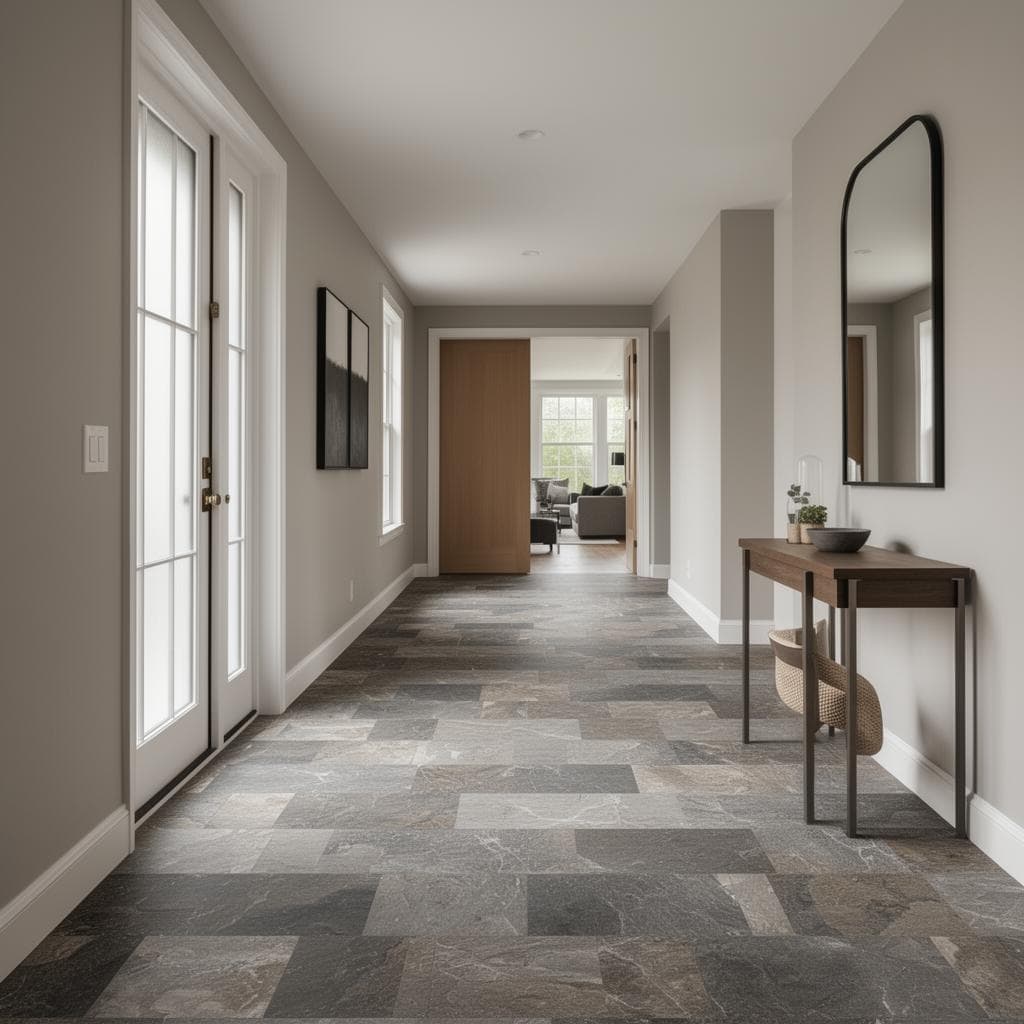 Modern entryway with stone-look luxury vinyl tile