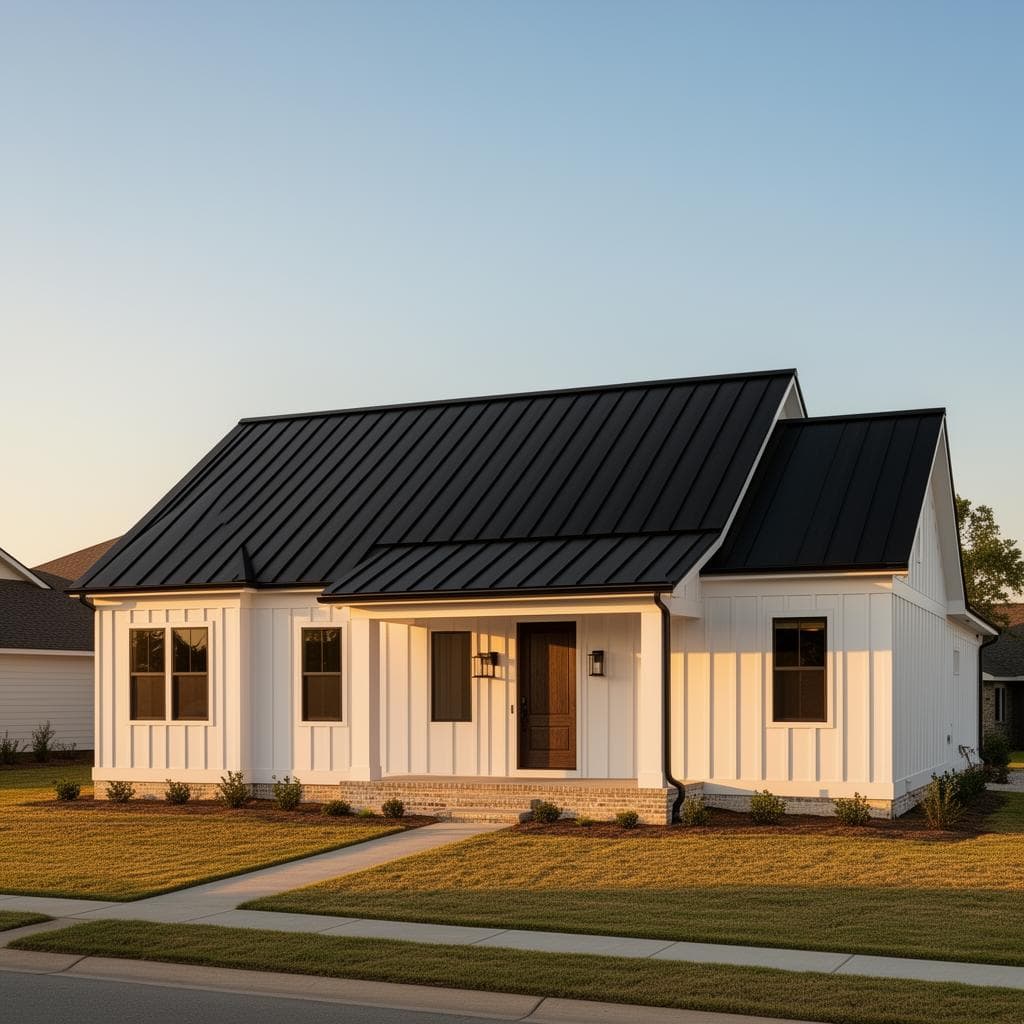 Standing seam metal roof on a modern home