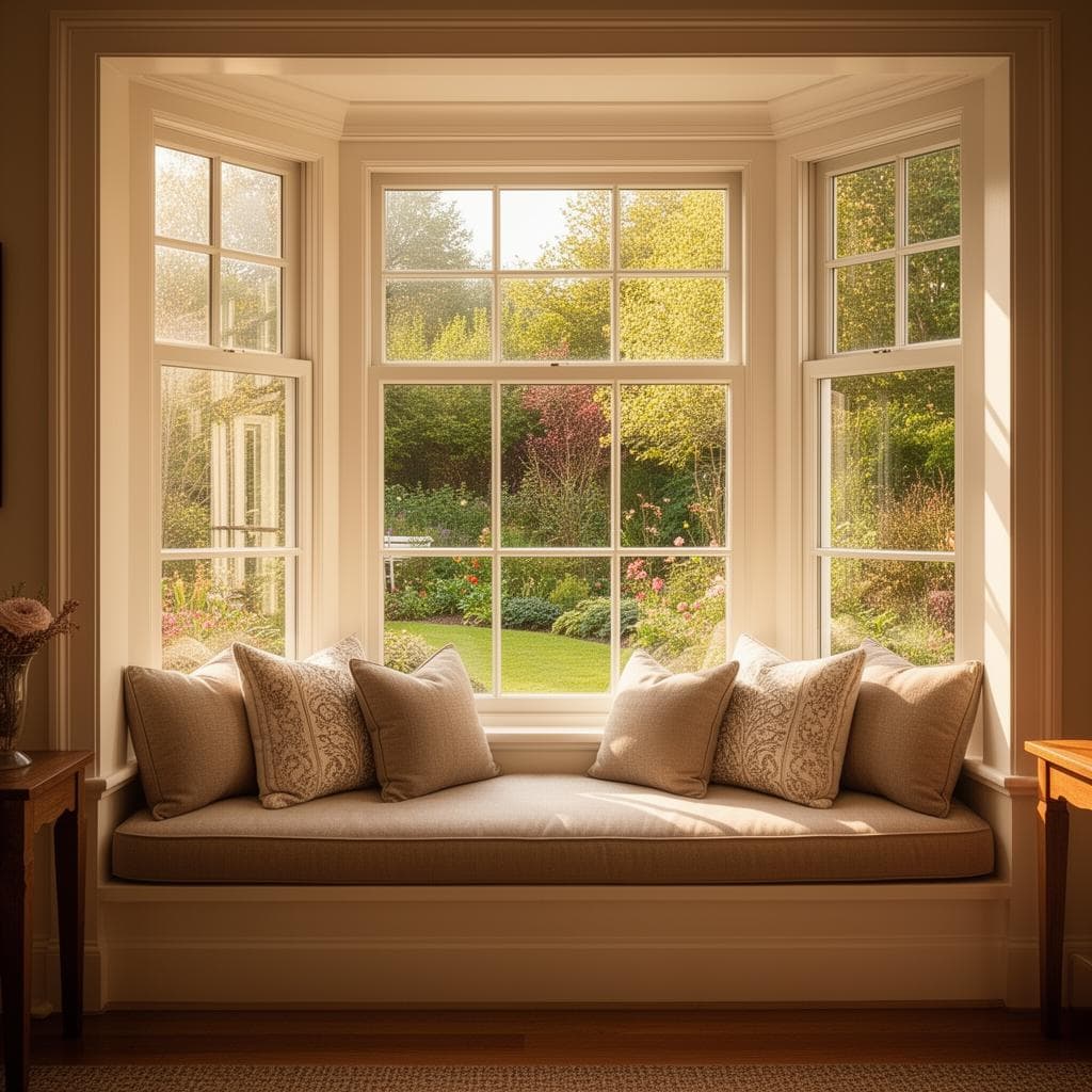 Bay window protruding from a residential home