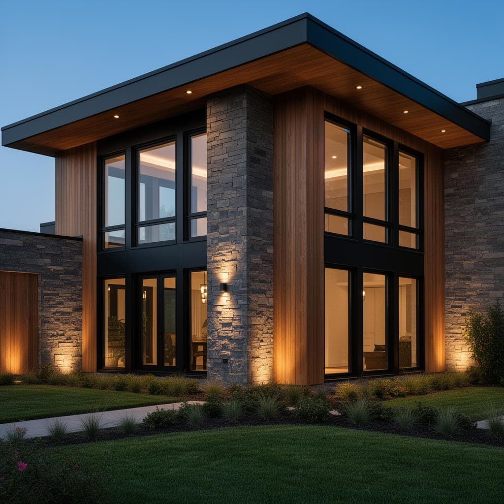 Fiberglass windows installed on a modern home exterior